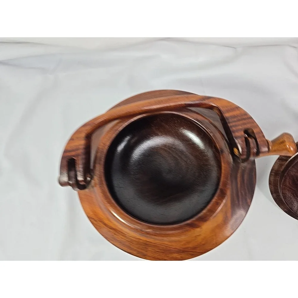 Vtg Teak Wood Hand Carved  Tea Pot Primitive Decor 